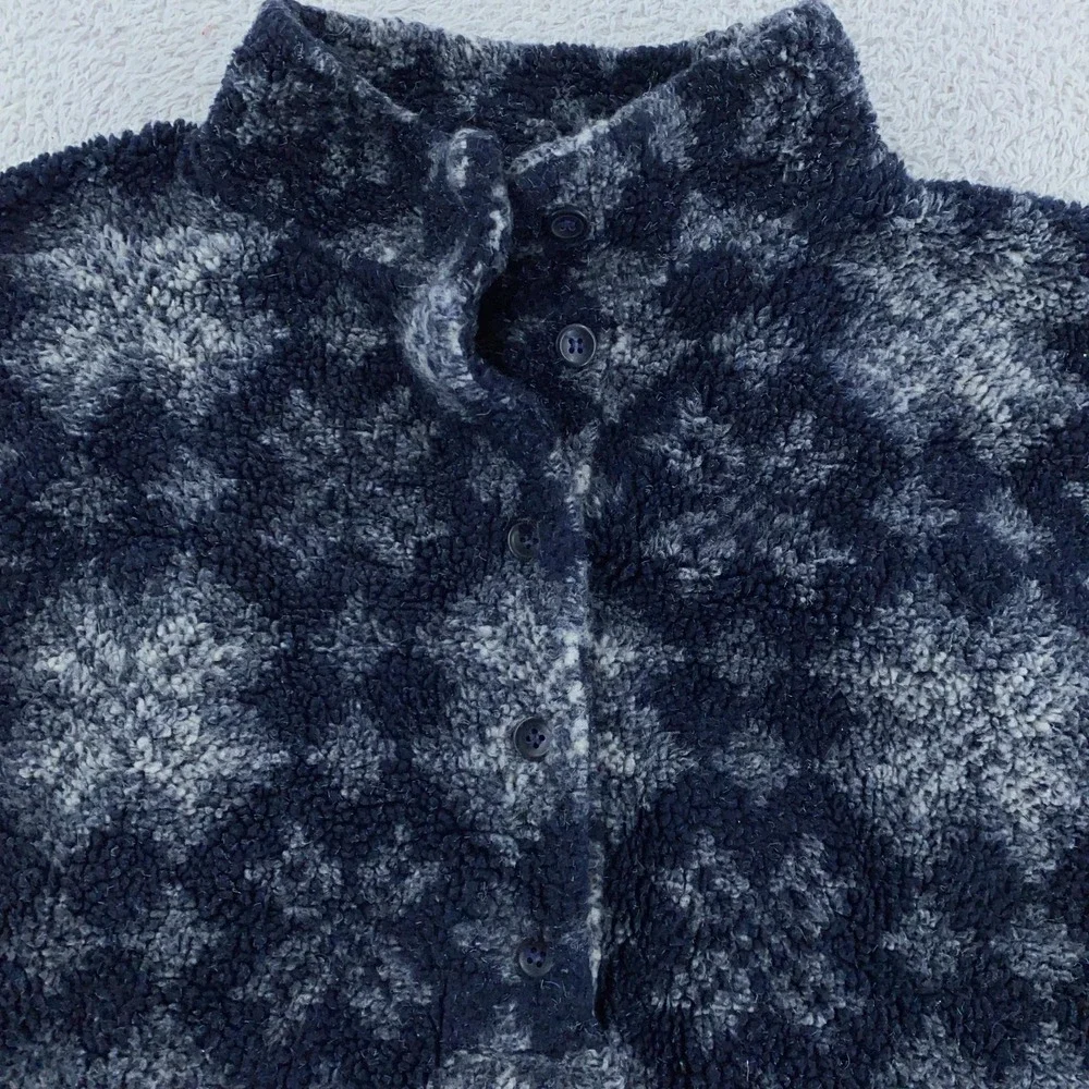 LL Bean Fleece Pullover Sweater Mens XL‎ Henley Button Up Aztec Made USA Warm